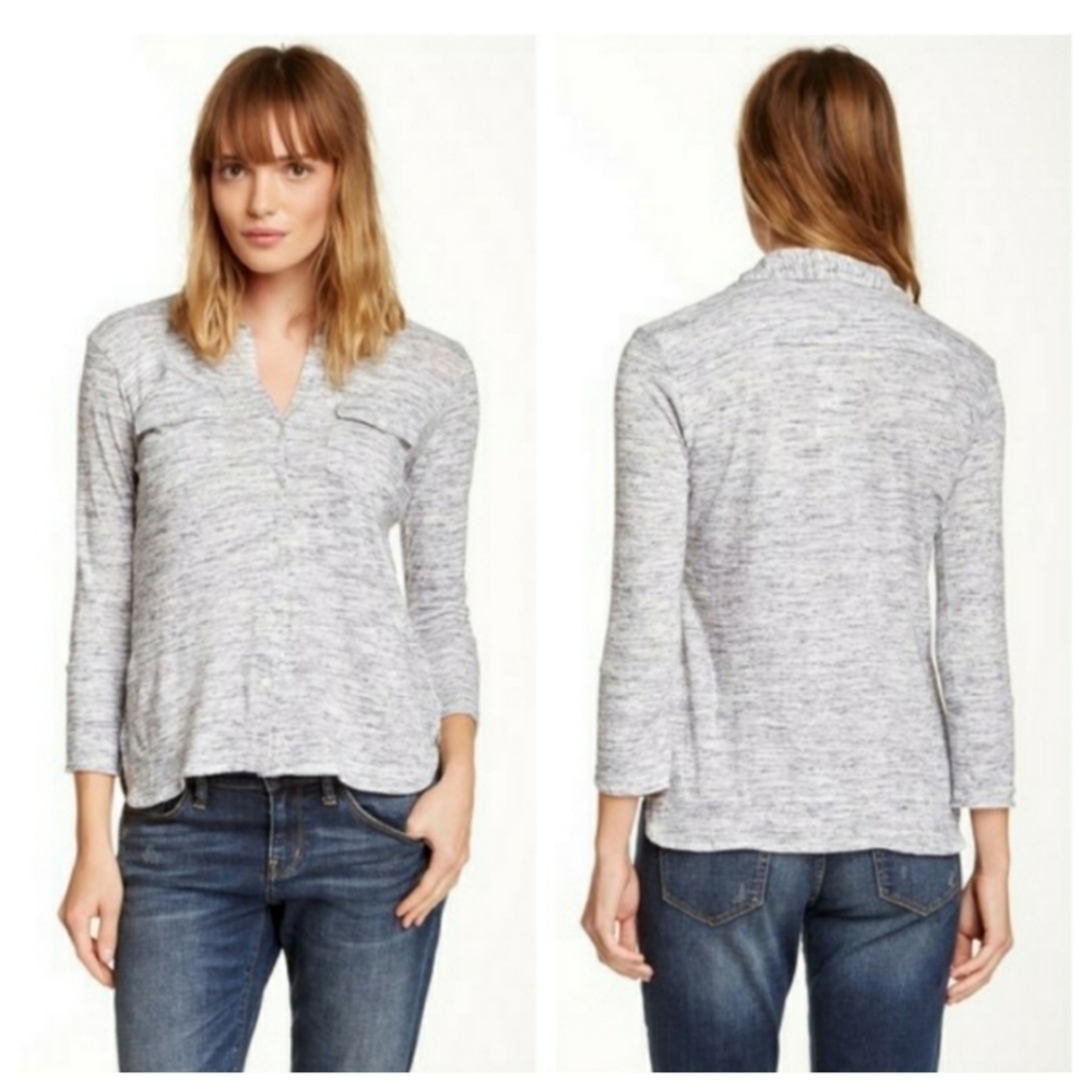 James Perse Melange Heathered White Grey Button Up Top